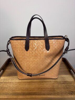 Dooney & Bourke Lilliana Woven Embossed Natural Tan Dark Brown Leather Tote